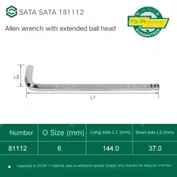 Extended ball head hex wrench 6mm 81112