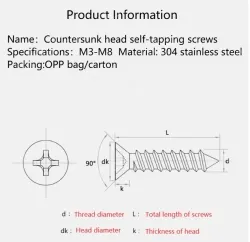 Flat head tapping screws Phillips countersunk head