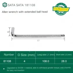 Extended ball head hex wrench 4mm 81108