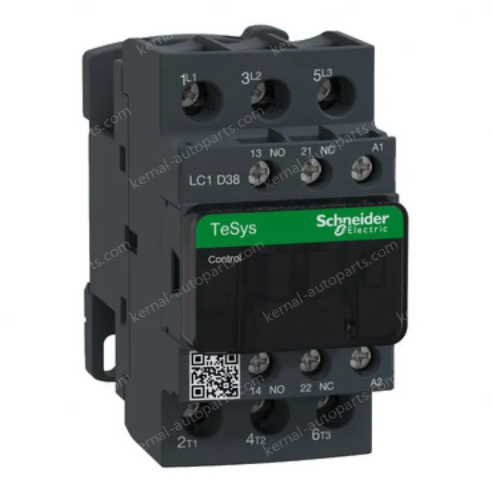 LC1D38F7 IEC contactor, TeSys Deca, nonreversing, 38A, 20HP at 480VAC, up to 100kA SCCR, 3 phase, 3 NO, 110VAC 50/60Hz coil, open