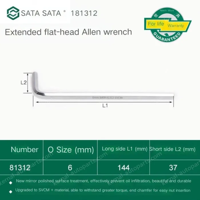Extended flat head hex wrench 6mm 81312
