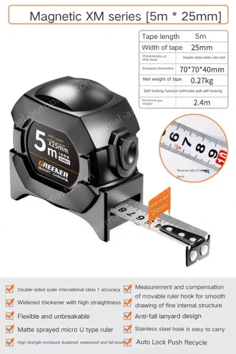 Class I. accuracy 5 m X25mm, self-locking/lagging / magnetic / double-sided ruler belt