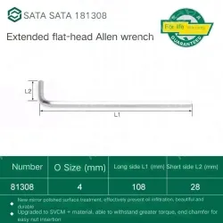 Extended flat head hex wrench 4mm 81308