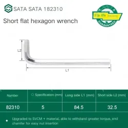 Short flat head hex wrench 5mm 82310